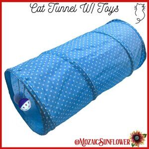 NWOT Adorable Nylon Blue White Polka Dot Foldable Tunnel With Attached Balls